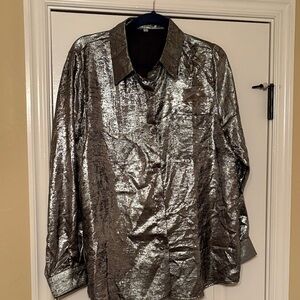 Metallic Silver Button-Up Shirt